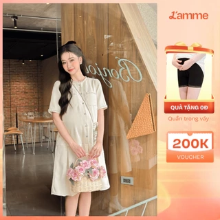 Váy bầu Grace Dress phối cổ sen, đính hạt, chân váy xếp ly, kiểu dáng suông, basic thiết kế BY L'AMME