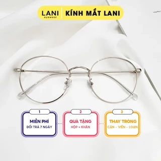 Gọng kính cận nam nữ LANI tròn to vintage kim loại nhiều màu thời trang 2297 có mắt cận theo yêu cầu
