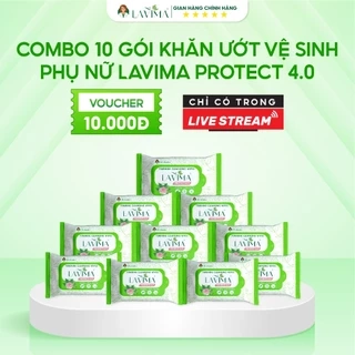 Combo 10 gói Khăn ướt vệ sinh vùng kín LAVIMA Protect 4.0 giúp vùng kín sạch sẽ, khô thoáng