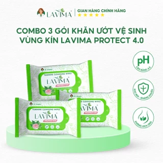Combo 3 gói Khăn ướt vệ sinh vùng kín LAVIMA Protect 4.0 gói 10 miếng giúp vùng kín luôn sạch sẽ, khô thoáng