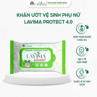 Khăn ướt vệ sinh vùng kín LAVIMA Protect 4.0 gói 10 miếng giúp vùng kín luôn sạch sẽ, khô thoáng