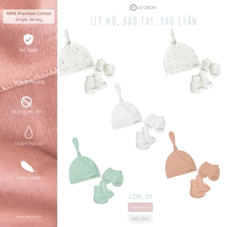 LE COON | Set Mũ Knotted, Bao Tay, Bao Chân | Vải COOL mỏng mát | Newborn