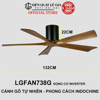 Quạt Trần Cánh Gỗ Phong Cách Indochine LÊ GIA LGFAN738G - Chiều Cao 22cm - Sải Cánh 132cm - Bảo Hành 5 Năm
