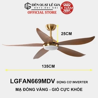Quạt trần chung cư cổ ngắn Chính Hãng Lê Gia LGFAN669 gió mạnh rât khỏe phù hợp trần 2.3m đến 3.2m