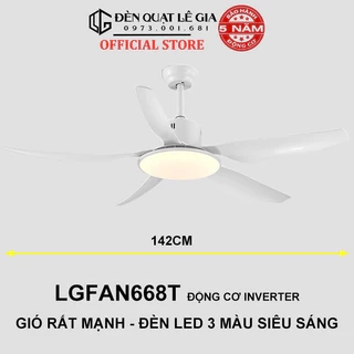 Quạt Trần Đèn Gió Mạnh LÊ GIA LGFAN728T - Chiều Cao 18cm - Sải Cánh 132cm - Bảo Hành 5 Năm