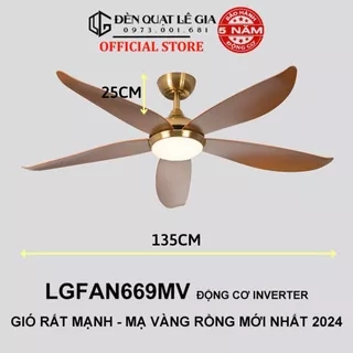Quạt Trần Đèn Trang Trí Phòng Khách LÊ GIA LGFAN669G - Chiều Cao 25cm - Sải Cánh 135cm - Bảo Hành 5 Năm