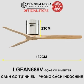 Quạt Trần Gỗ Phong Cách Đông Dương LÊ GIA LGFAN689V - Chiều Cao 23cm - Sải Cánh 132cm - Bảo Hành 5 Năm