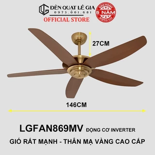Quạt trần MẠ VÀNG 24K LGFAN869 | Quạt trần hiện đại đẹp VIP LUXURY 2025