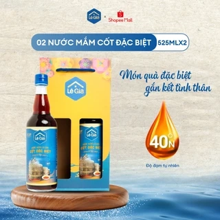 Hộp quà tặng 02 chai nước mắm Lê Gia cốt đặc biệt chai thủy tinh 525ml