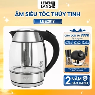 Ấm siêu tốc 1.8 lít bình thủy tinh LEBENLANG từ Đức gồm lõi lọc trà bằng inox, bảo hành 2 năm - LBE2819