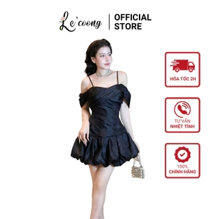 Đầm Tiểu Thư Dáng Bí Trễ Vai LECOONG V739 Đầm Đẹp Màu Đen Be Thiết Kế Sang Chảnh