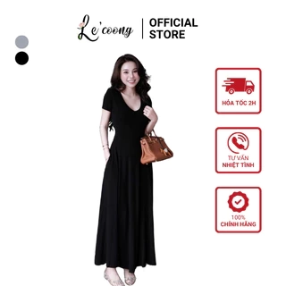 Váy Đẹp Dáng Dài Cổ Tim  LECOONG V759 Đầm Thiết Kế Hai Màu Đen Xám Đẹp Basic