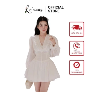Váy Đẹp Dáng Ngắn Xòe Bồng  Phối Ren LECOONG V659 Đầm Tiểu Thư Sang Chảnh
