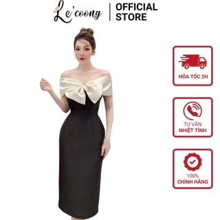 Váy Dự Tiệc Body LECOONG V186 Tapta Nơ Ngực Sang Trọng Màu Đen Hồng