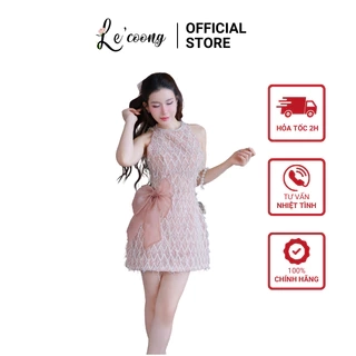 Váy Tiểu Thư Dáng Ngắn Cổ Yếm Màu Hồng LECOONG V767  Đầm Đẹp  Phối Ren Sang Chảnh