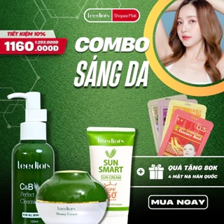 Combo Sáng Da Leediors: Sữa rửa mặt, Kem dưỡng, Kem chống nắng tặng Mặt nạ Hàn Quốc