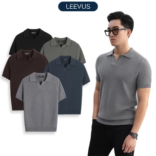 Áo polo LEN DỆT KIM nam V-neck Knit vải dệt tổ ong phối màu neutral thanh lịch LEEVUS APL335