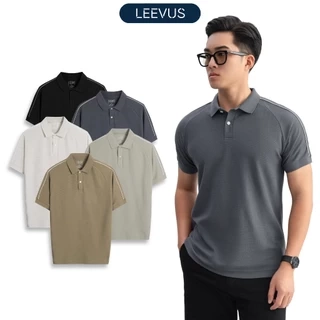 Áo polo nam Beehive Raglan vải cotton tổ ong phối màu neutral thanh lịch LEEVUS APL333