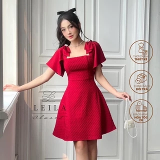 LEILA CLOSET | Đầm thiết kế Rosa tay nơ dáng xoè ngắn (không bao gồm 2tag đá cài vai) Đen/Đỏ/Kem