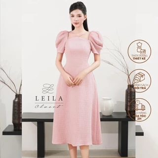LEILA CLOSET | Đầm thiết kế Yuri form dài cổ yếm Đen/Kem/Hồng