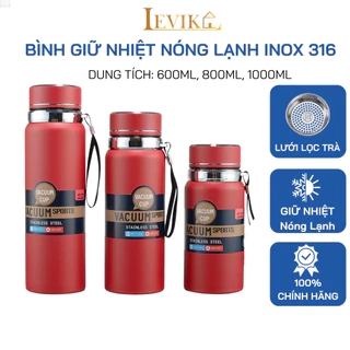 Bộ Bình Nước Giữ Nhiệt Cute 600ml - 1000ml Inox 316 Nóng Lạnh 6 - 12 Tiếng Có Dây Đeo và Lưới Lọc Trà Không Hiện Nhiệt