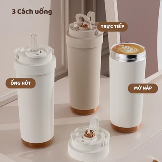 Ly giữ nhiệt Levika inox 316 lõi tráng sứ, cốc giữ nhiệt 500ml cao cấp có ống hút