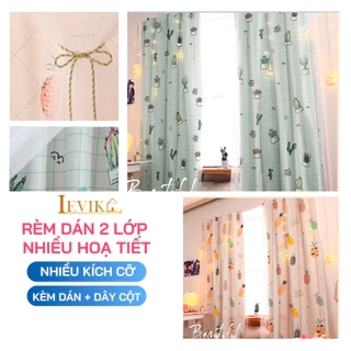 Rèm cửa dán tường 2 lớp LEVIKA họa tiết dễ thương, không khoan đục, chắc chắn, giá rẻ