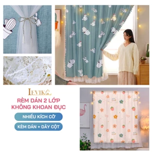 Rèm cửa dán tường Levika Cây xương rồng xanh hoạt tiết hoa kèm