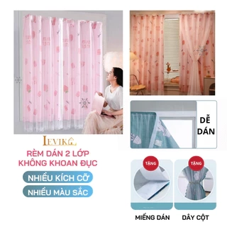 Rèm cửa Levika dán keo không cần thanh treo, hồng dâu trang trí phòng cửa sổ