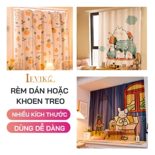 Rèm cửa Levika hoạ tiết dễ thương, không khoan đục, may sẵn treo phòng ngủ không kèm thanh treo