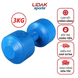 Tạ tay nhựa 3kg Lidak, tập tay bọc nhựa, lõi thép chống gãy - LIDAK SPORT