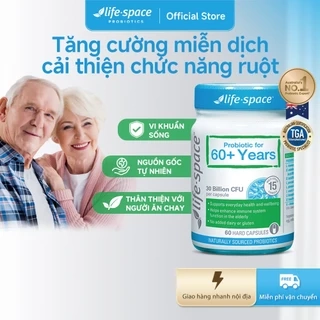 Men vi sinh Life Space 60+ hỗ trợ tốt cho tiêu hóa và tăng cường sức đề kháng cho người từ 60 tuổi trở lên (Lọ 60 viên)