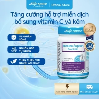 Men vi sinh Life Space Immune Support tăng cường đề kháng, bổ sung lợi khuẩn, vitamin C, kẽm lọ 60 viên Prebiotic