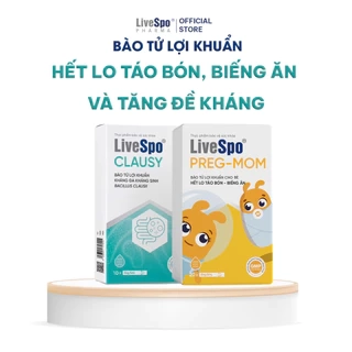 Combo Giảm rối loạn tiêu hóa, táo bón, biếng ăn ở trẻ, 1 hộp LiveSpo Clausy - 1 hộp LiveSpo Pregmom