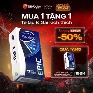 Bao cao su gân gai, nhiều gel bôi trơn, kéo dài thời gian LifeStyles Epic hộp 12 bao