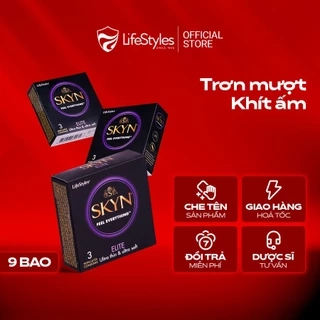 Combo 3 hộp Bao cao su siêu mỏng, trơn mượt LifeStyles SKYN Elite - Non-latex không mùi cao su - Hộp 3 bao