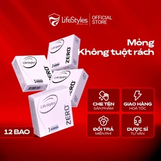 Combo 4 hộp Bao cao su LifeStyles Zero cao cấp siêu mỏng - Hộp 3 bao