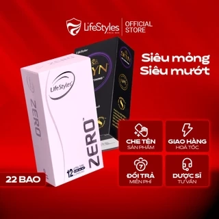 Combo Mỏng Chạm Đỉnh - Bao cao su LifeStyles Zero 12 bao + 1 Bao cao su Lifestyles Skyn Elite Nonlatex 10 bao