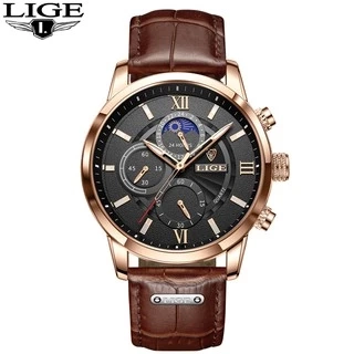 LIGE Đồng hồ nam 8932 Quartz thời trang màu vàng trắng không thấm nước dành cho nam