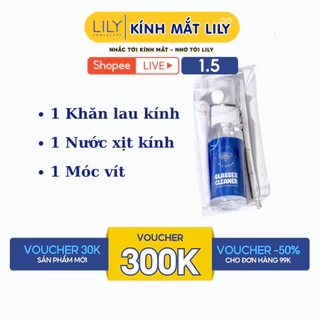 Set nước xịt rửa kính móc khóa khăn lau cao cấp Lily Eyewear
