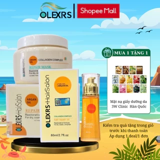Combo Kem Ủ Tóc Và Tinh Dầu Olexrs Argan Oil Collagen Hair Salon Giúp Phục hồi tóc hư tổn