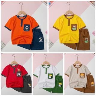 Bộ cộc tay cotton Bé trai LITIBABY áo ngắn tay giả túi ngực size 4/12 tuổi