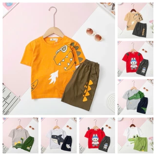 Bộ cotton Bé trai quần đùi LITIBABY hình khủng long, cá mập size 2 đến 10 tuổi