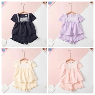 Bộ quần áo vải đũi LITIBABY cộc tay, quần đùi mùa hè cho bé gái từ 2 đến 14 tuổi