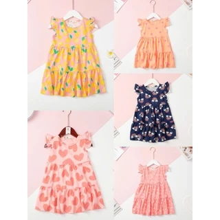 Váy mùa hè cotton LITIBABY họa tiết tay cánh tiên 2 tầng cho bé 11kg - 33kg