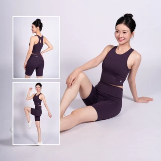 Bộ Tập Yoga Gym Livan Sport Áo Bra Kèm Đệm Rời & Quần Đùi Biker LV25N01F513, Bộ Tập Đùi Nữ, Bộ Tập Gym Đùi