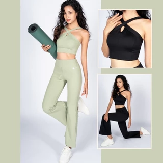 Bộ Tập Yoga Nữ, Bộ Tập Gym Nữ LV24N01F503 Nữ Áo Croptop Kèm Đệm Rời & Quần Ống Loe Livan Sport, Set Tập Yoga Quần Dài