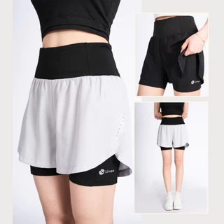 Quần Chạy Bộ Nữ 2 Lớp LV24210201 Co Giãn Mềm Mại Livan Sport, Quần Chạy Nữ Có Cạp Đựng Xung Quanh
