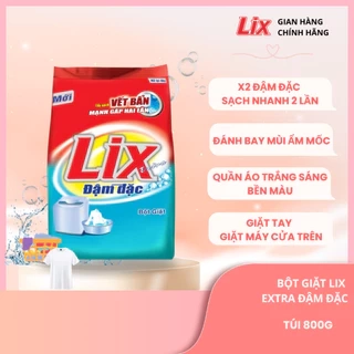 Bột giặt Lix Extra đậm đặc 800gr ED002 gấp đôi sức mạnh làm sạch mọi vết bẩn cứng đầu loại bỏ ẩm mốc cho giặt tay và máy