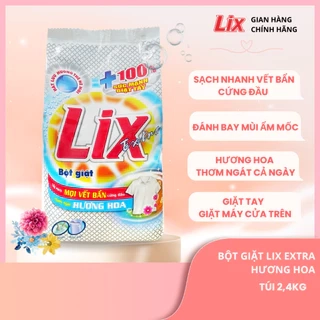 Bột giặt Lix Extra hương hoa 2.4Kg EB247 làm trắng quần áo tăng gấp đôi sức mạnh lưu hương lâu cho giặt tay giặt máy